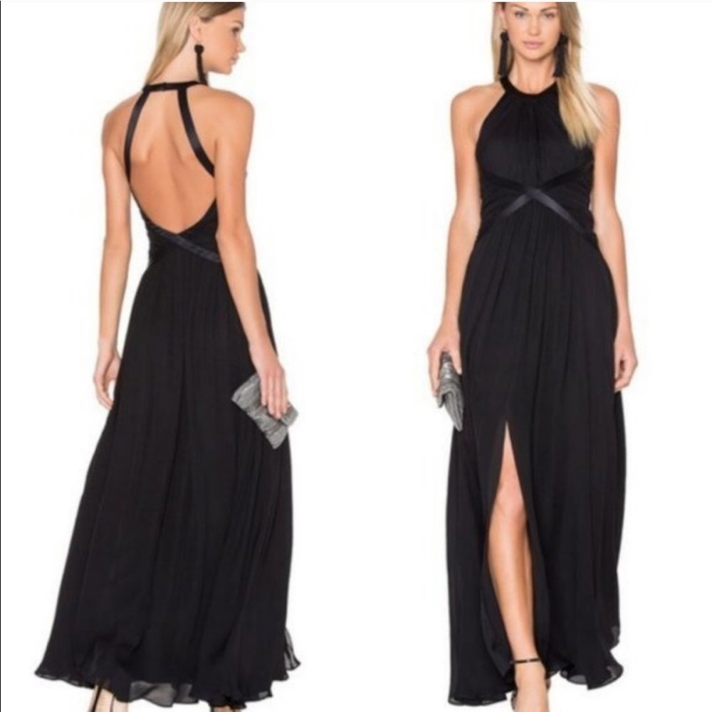L'Agence Silk Black Marvella Maxi Halter Dress